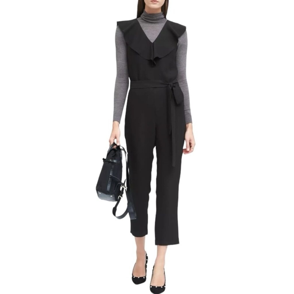 Nwt Banana Republic Ruffled Neck Sleeveless Jumpsuit Black Size 2 Contemporary